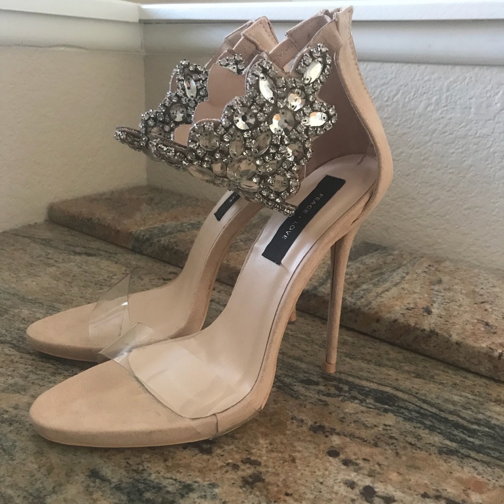Love + Peace by Missguided Embellished Clear Heels